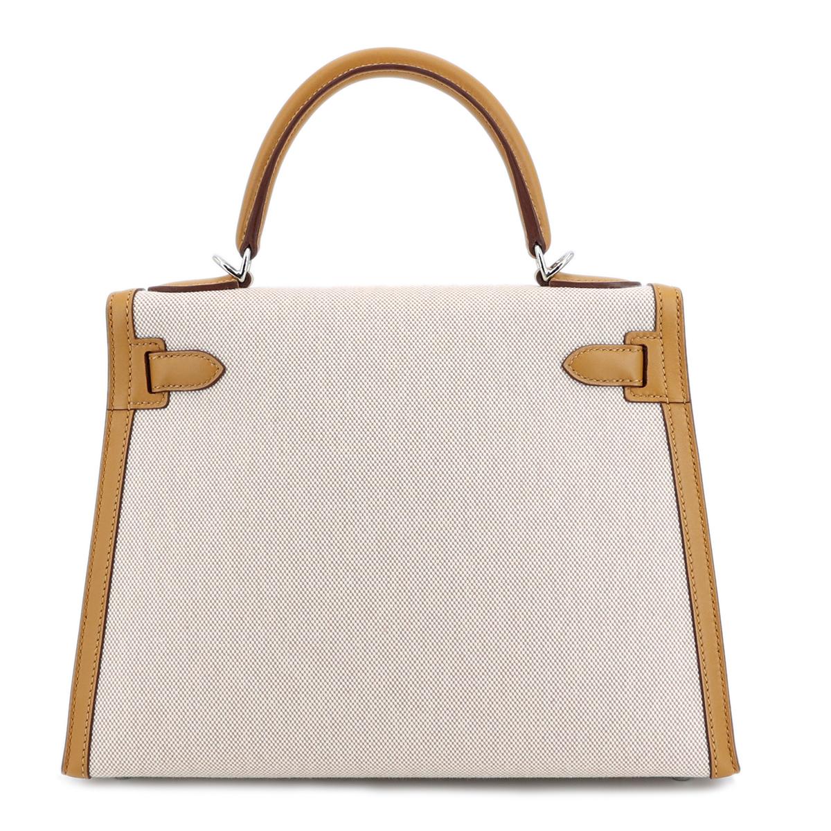 Brand New ( Rank N ) HERMÈS Limited Edition Kelly 28 Sellier Sesame (2S) Swift Toile H canvas Palladium hardware Z (2021) - 3