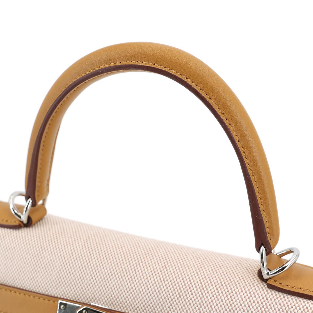 Brand New ( Rank N ) HERMÈS Limited Edition Kelly 28 Sellier Sesame (2S) Swift Toile H canvas Palladium hardware Z (2021) - 6