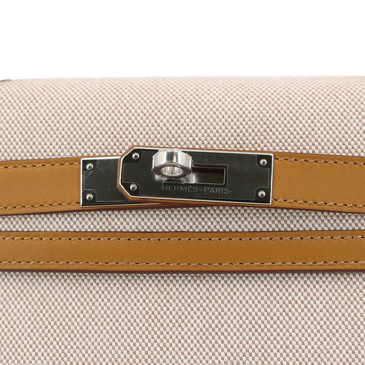 Brand New ( Rank N ) HERMÈS Limited Edition Kelly 28 Sellier Sesame (2S) Swift Toile H canvas Palladium hardware Z (2021) - 13