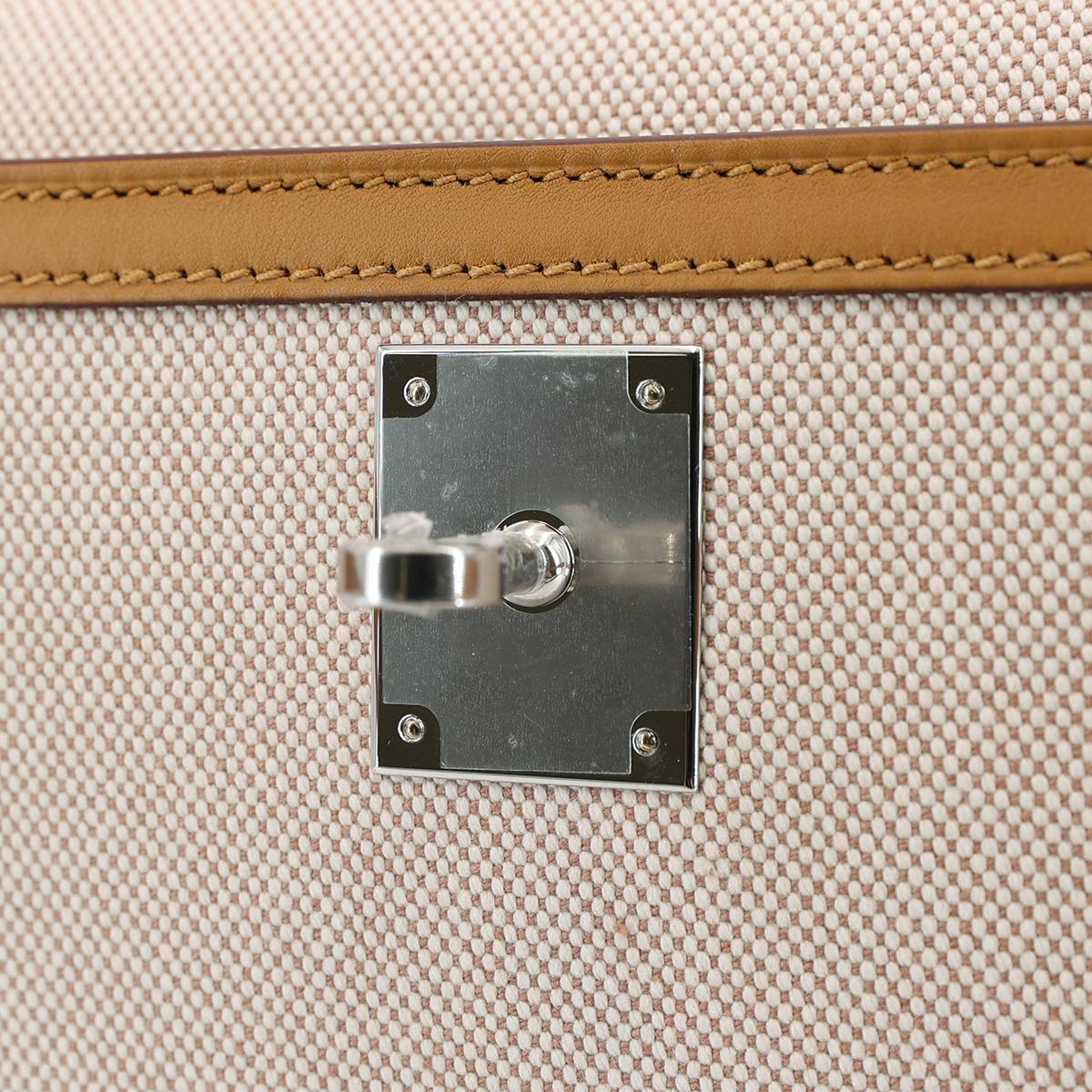 Brand New ( Rank N ) HERMÈS Limited Edition Kelly 28 Sellier Sesame (2S) Swift Toile H canvas Palladium hardware Z (2021) - 12
