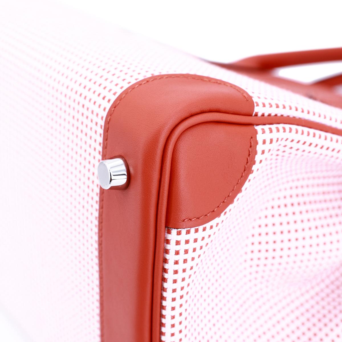 HERMÈS Limited Edition Birkin Quadrille 30 handbag in Tri-color Toile Quadrille canvas and Sanguine Swift leather with Palladium hardware - 11