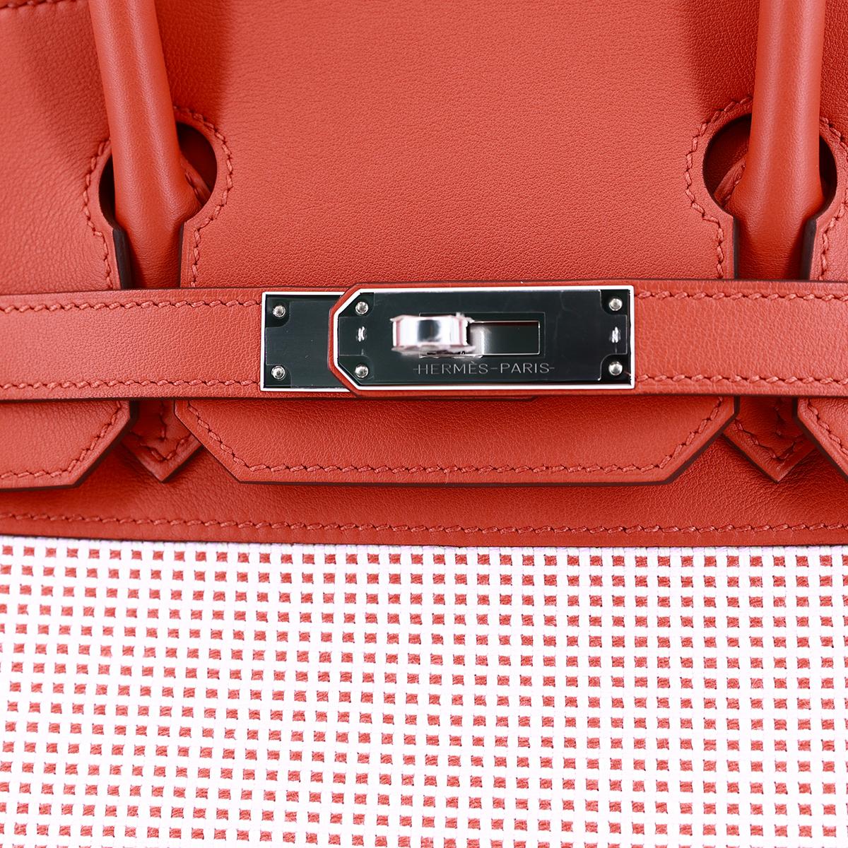 HERMÈS Limited Edition Birkin Quadrille 30 handbag in Tri-color Toile Quadrille canvas and Sanguine Swift leather with Palladium hardware - 12