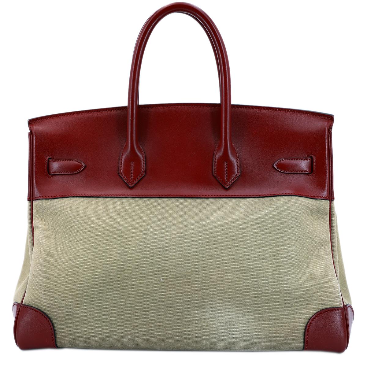 HERMÈS Birkin 35 handbag in Rouge H Box calfskin and Canvas with Gold hardware - 3