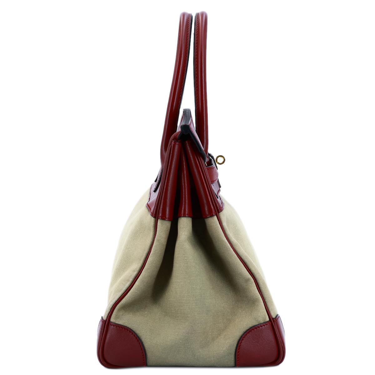 HERMÈS Birkin 35 handbag in Rouge H Box calfskin and Canvas with Gold hardware - 4