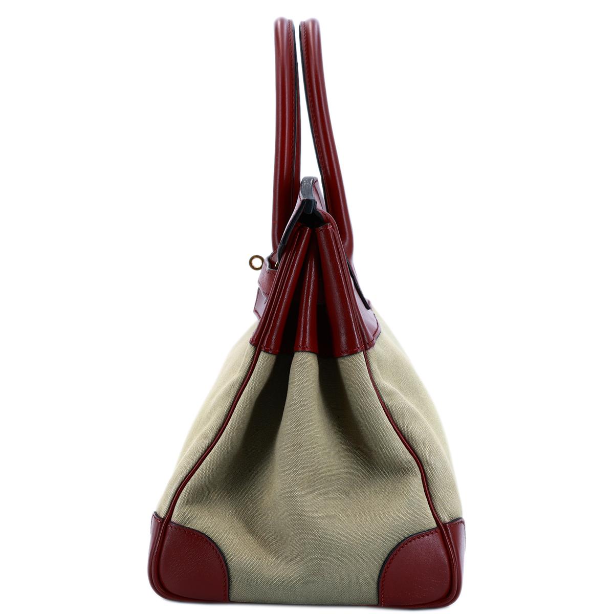 HERMÈS Birkin 35 handbag in Rouge H Box calfskin and Canvas with Gold hardware - 5