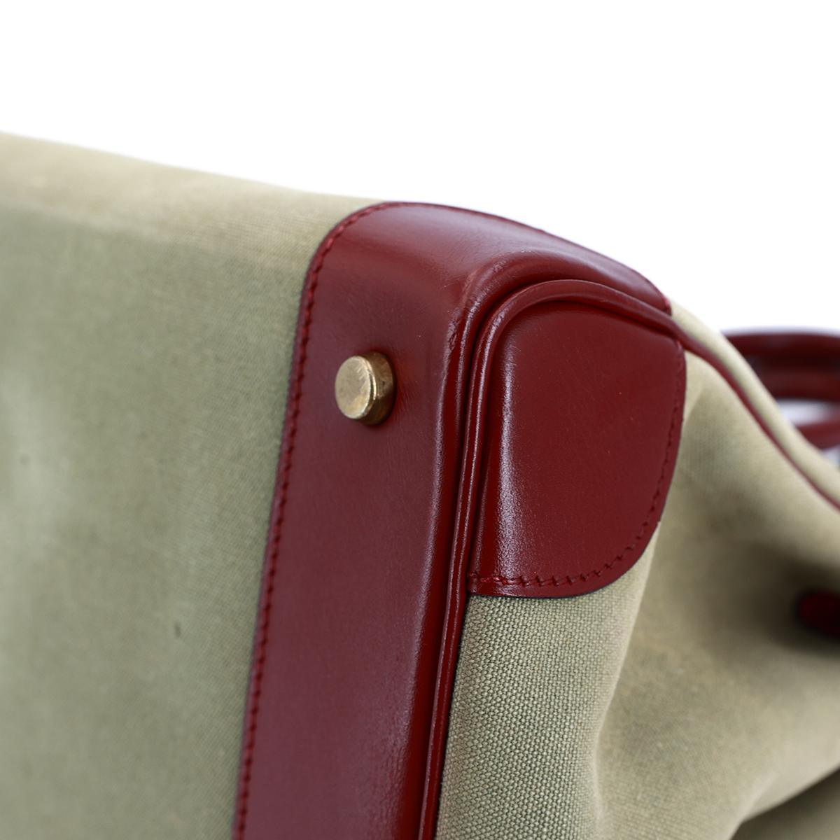 HERMÈS Birkin 35 handbag in Rouge H Box calfskin and Canvas with Gold hardware - 11