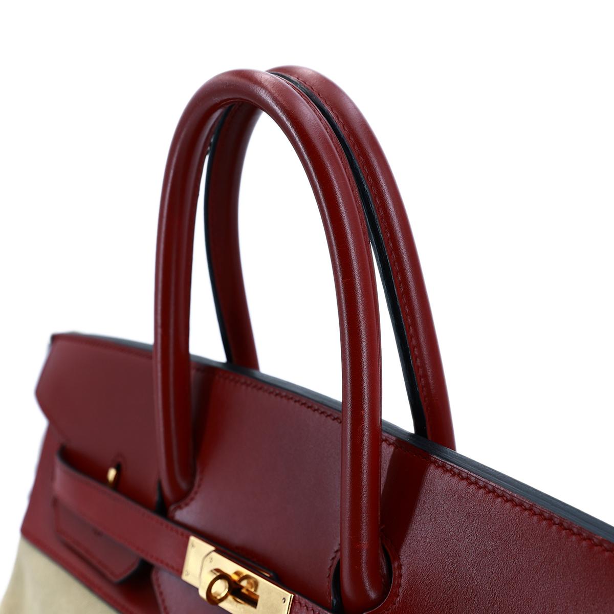 HERMÈS Birkin 35 handbag in Rouge H Box calfskin and Canvas with Gold hardware - 6