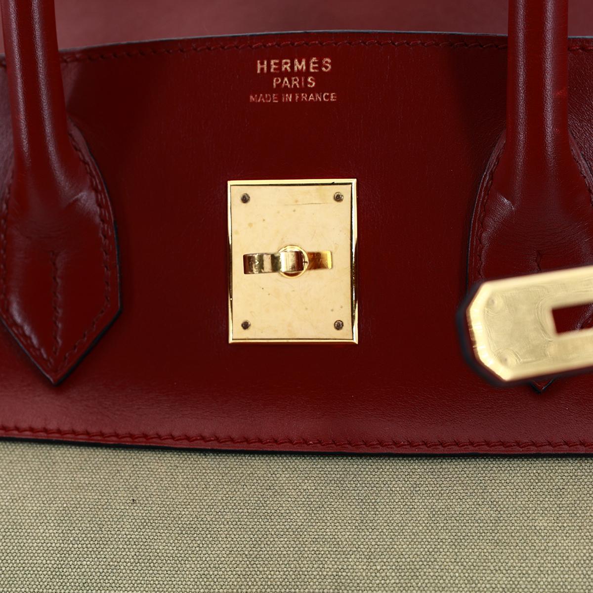 HERMÈS Birkin 35 handbag in Rouge H Box calfskin and Canvas with Gold hardware - 13