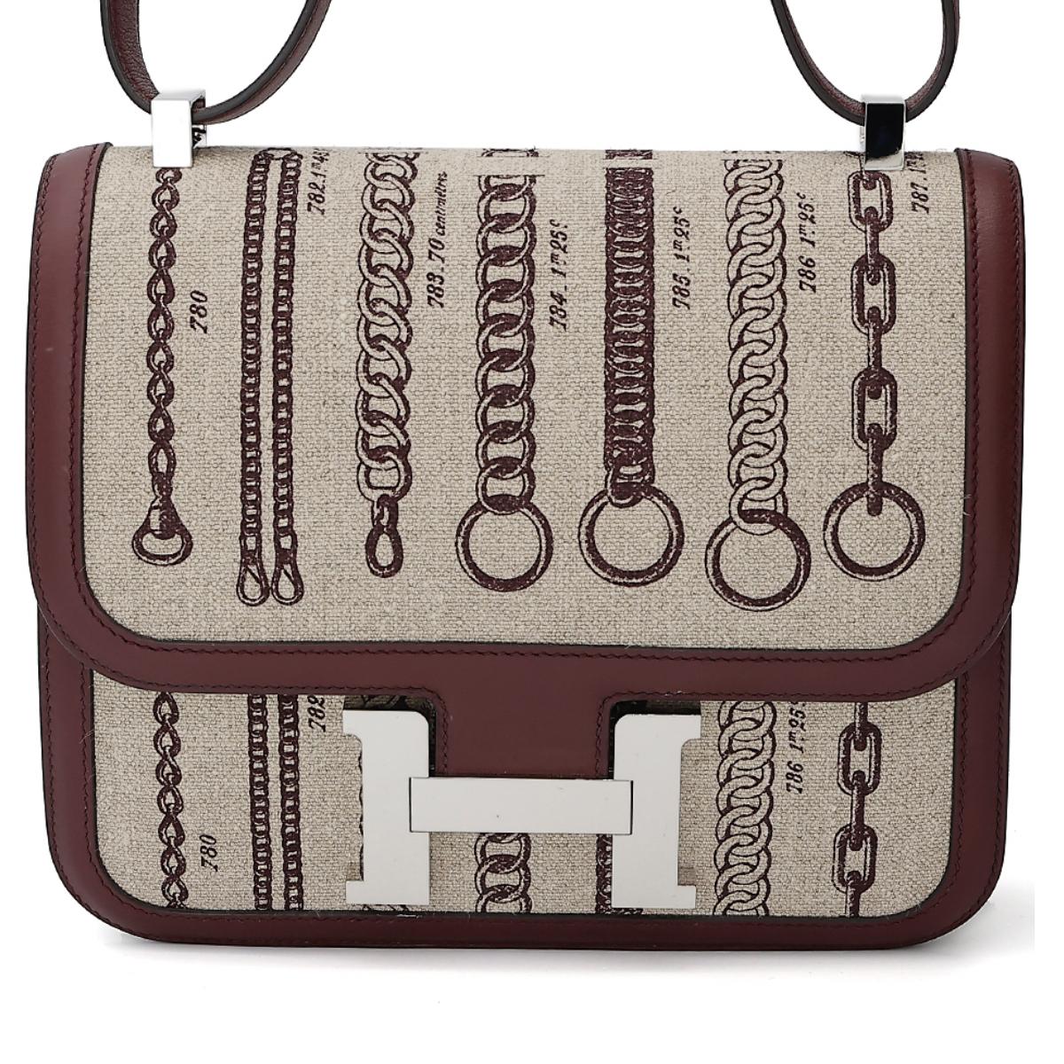 Very Good ( Rank A) HERMÈS Limited Edition Constance 24 Bordeaux (57) Swift Canvas Palladium hardware C (2018) - 1
