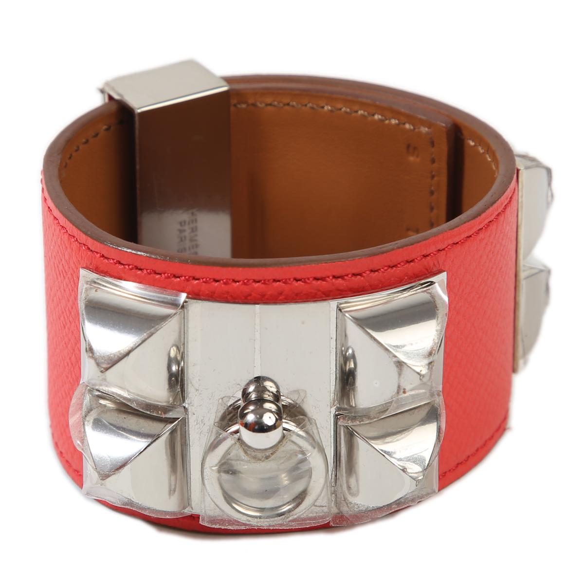 HERMÈS Collier De Chien bracelet in Rose Jaipur Epsom leather with Palladium hardware - 1