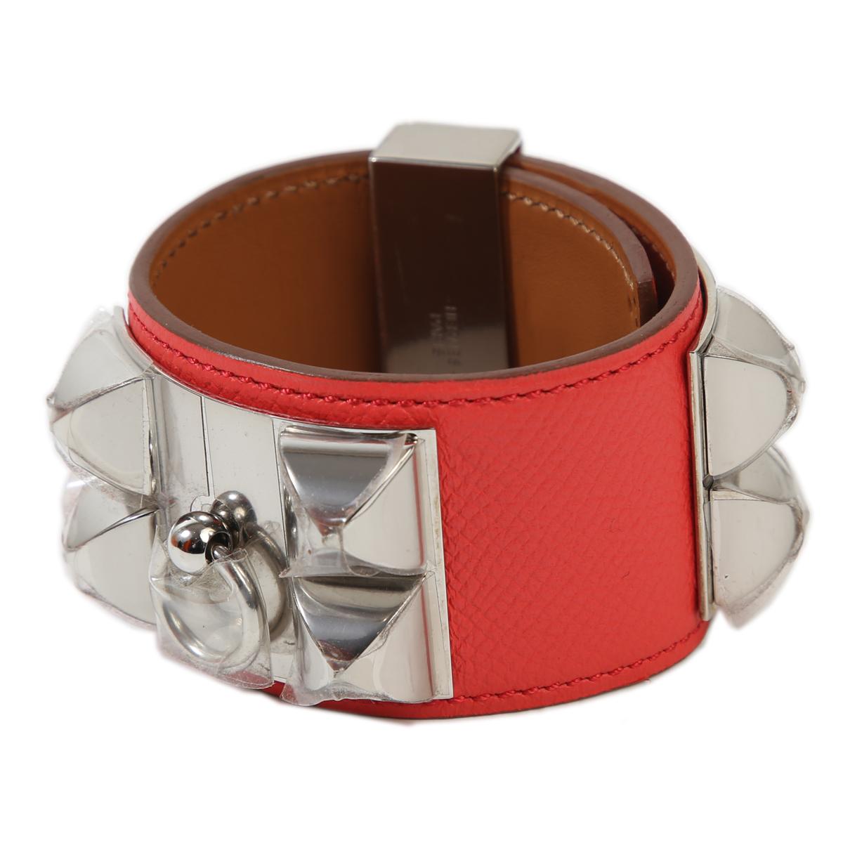 HERMÈS Collier De Chien bracelet in Rose Jaipur Epsom leather with Palladium hardware - 2
