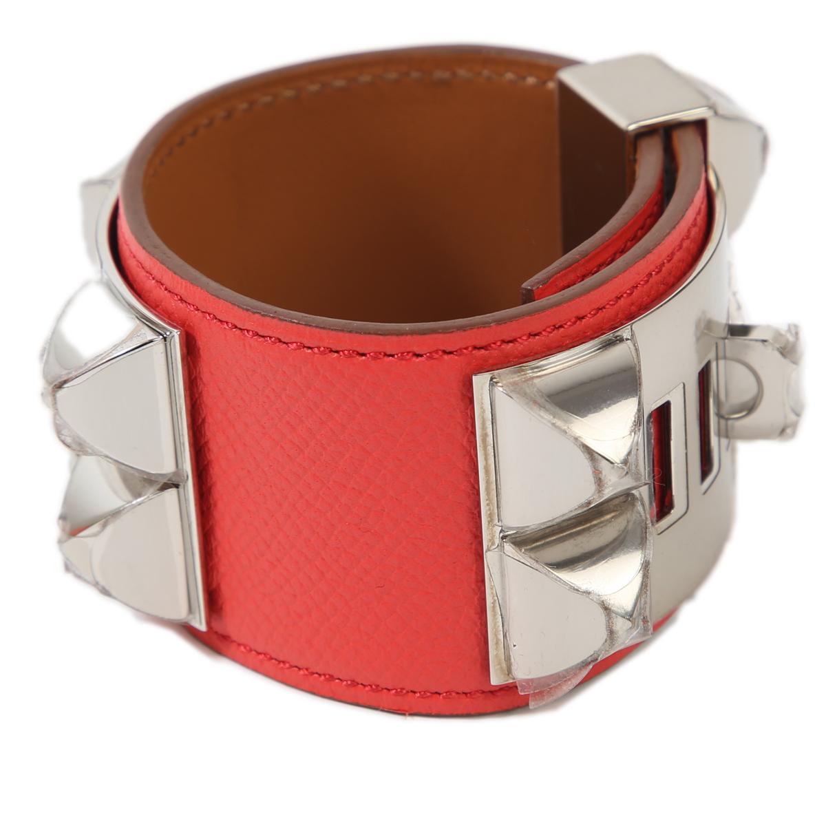HERMÈS Collier De Chien bracelet in Rose Jaipur Epsom leather with Palladium hardware - 3
