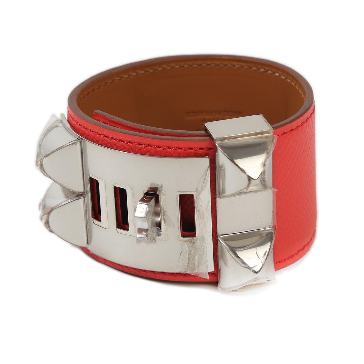 HERMÈS Collier De Chien bracelet in Rose Jaipur Epsom leather with Palladium hardware - 5