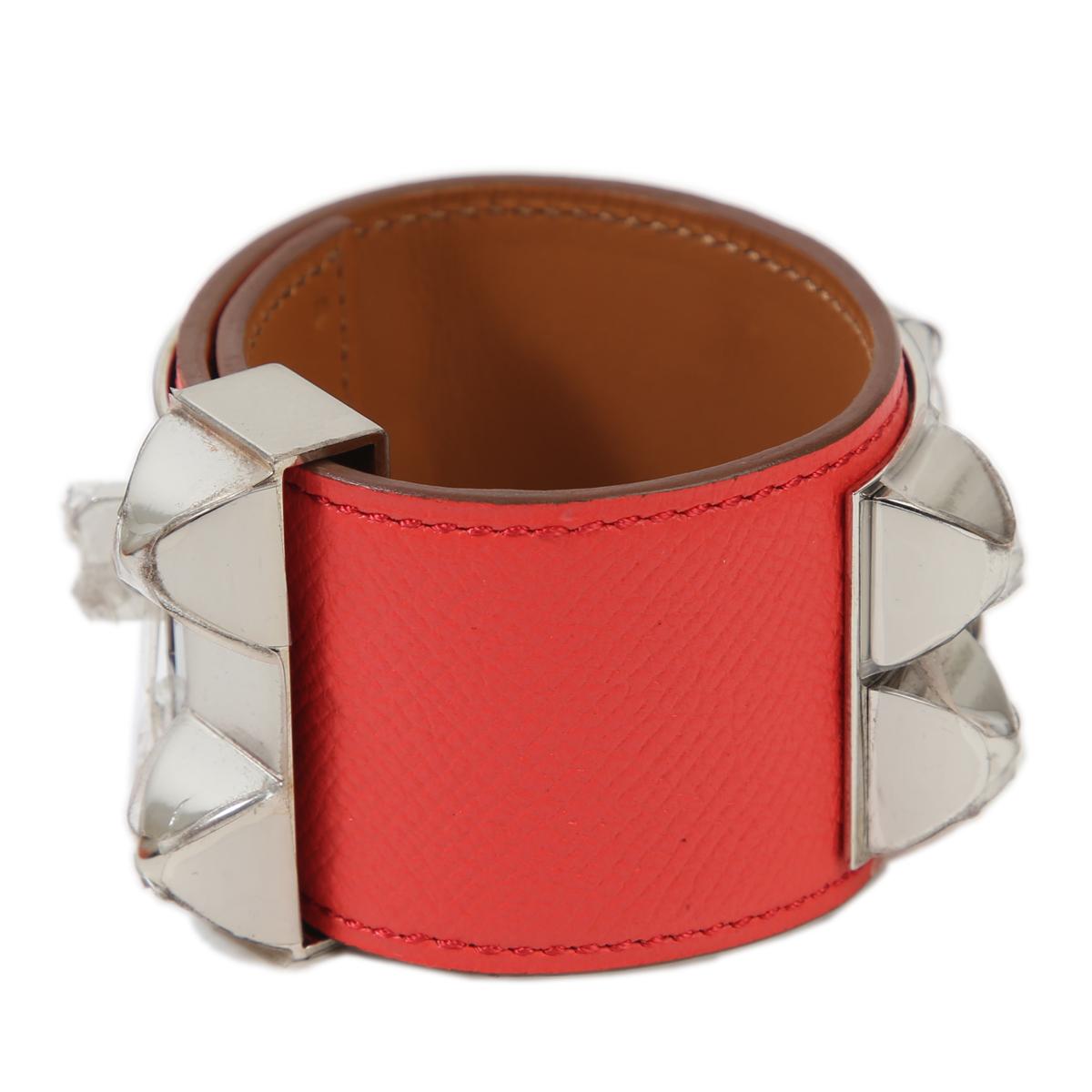 HERMÈS Collier De Chien bracelet in Rose Jaipur Epsom leather with Palladium hardware - 4
