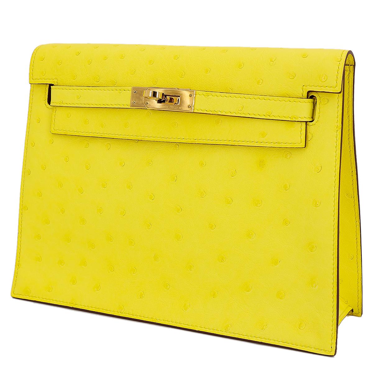 HERMÈS Ostrich Kelly Danse handbag in Jaune Citron with Gold hardware - 2