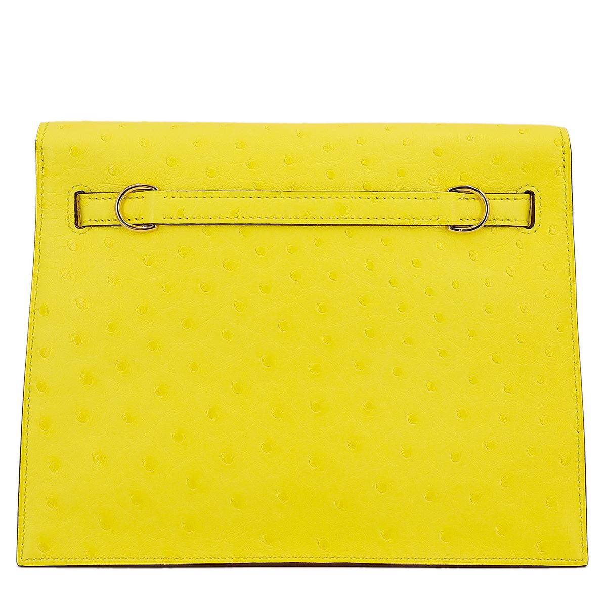 HERMÈS Ostrich Kelly Danse handbag in Jaune Citron with Gold hardware - 3