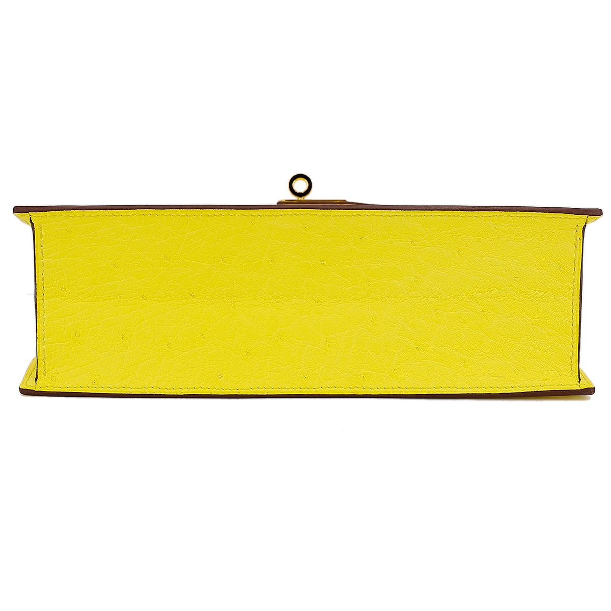 HERMÈS Ostrich Kelly Danse handbag in Jaune Citron with Gold hardware - 6