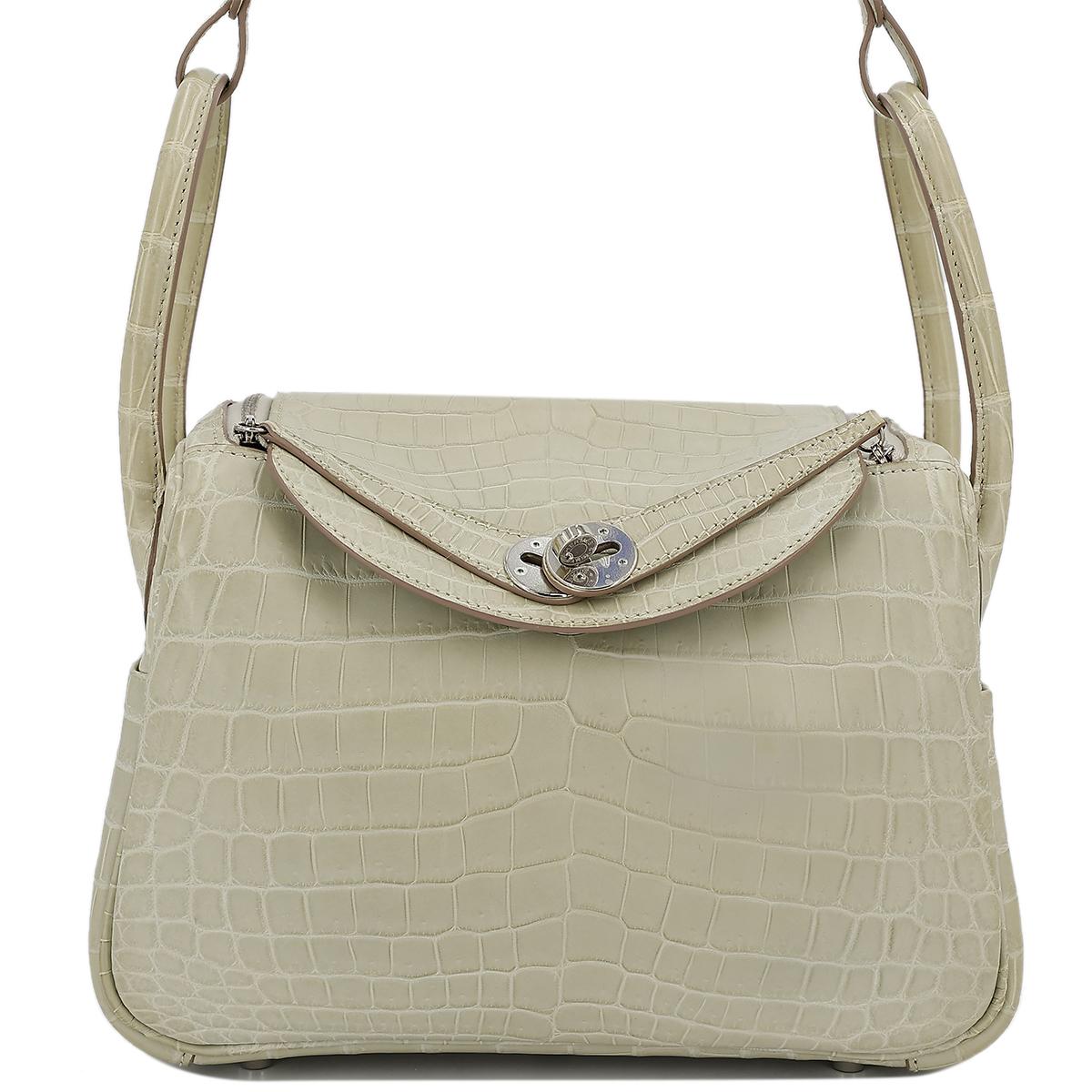 Very Good ( Rank A) HERMÈS Lindy 26 Beton (8L) Matte Niloticus Crocodile Palladium hardware X (2016) - 1