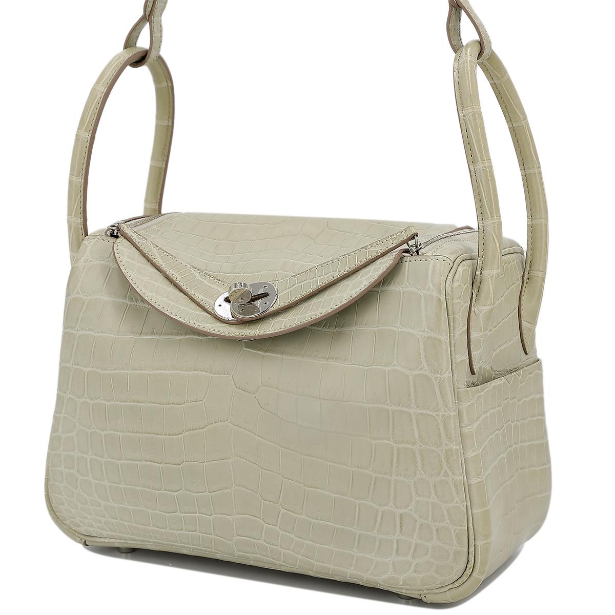 Very Good ( Rank A) HERMÈS Lindy 26 Beton (8L) Matte Niloticus Crocodile Palladium hardware X (2016) - 2