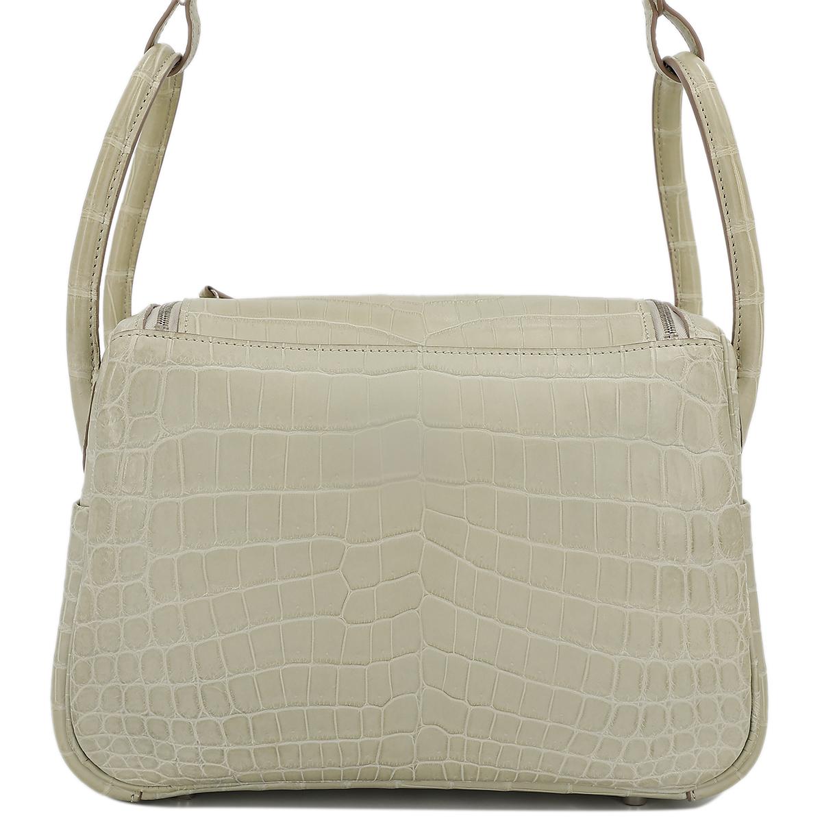 Very Good ( Rank A) HERMÈS Lindy 26 Beton (8L) Matte Niloticus Crocodile Palladium hardware X (2016) - 3