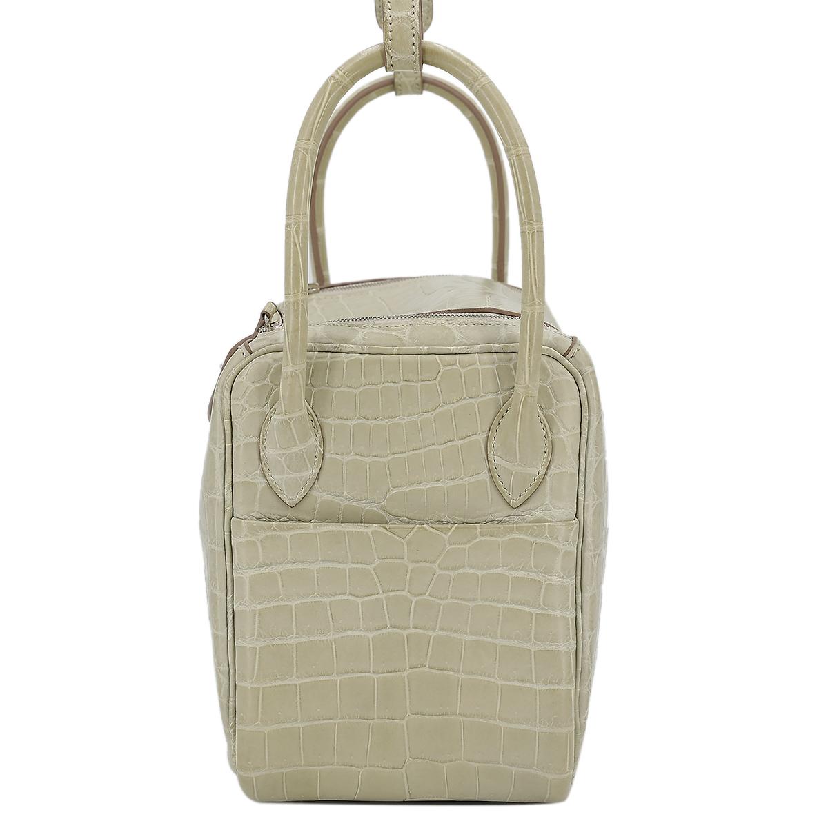 Very Good ( Rank A) HERMÈS Lindy 26 Beton (8L) Matte Niloticus Crocodile Palladium hardware X (2016) - 4