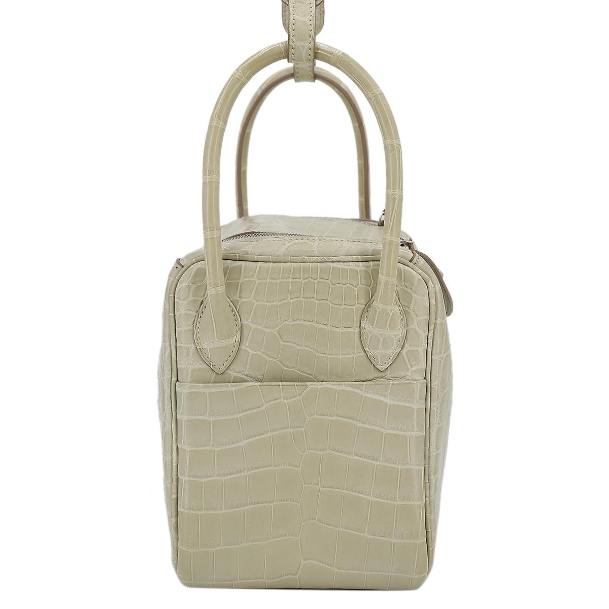 Very Good ( Rank A) HERMÈS Lindy 26 Beton (8L) Matte Niloticus Crocodile Palladium hardware X (2016) - 5