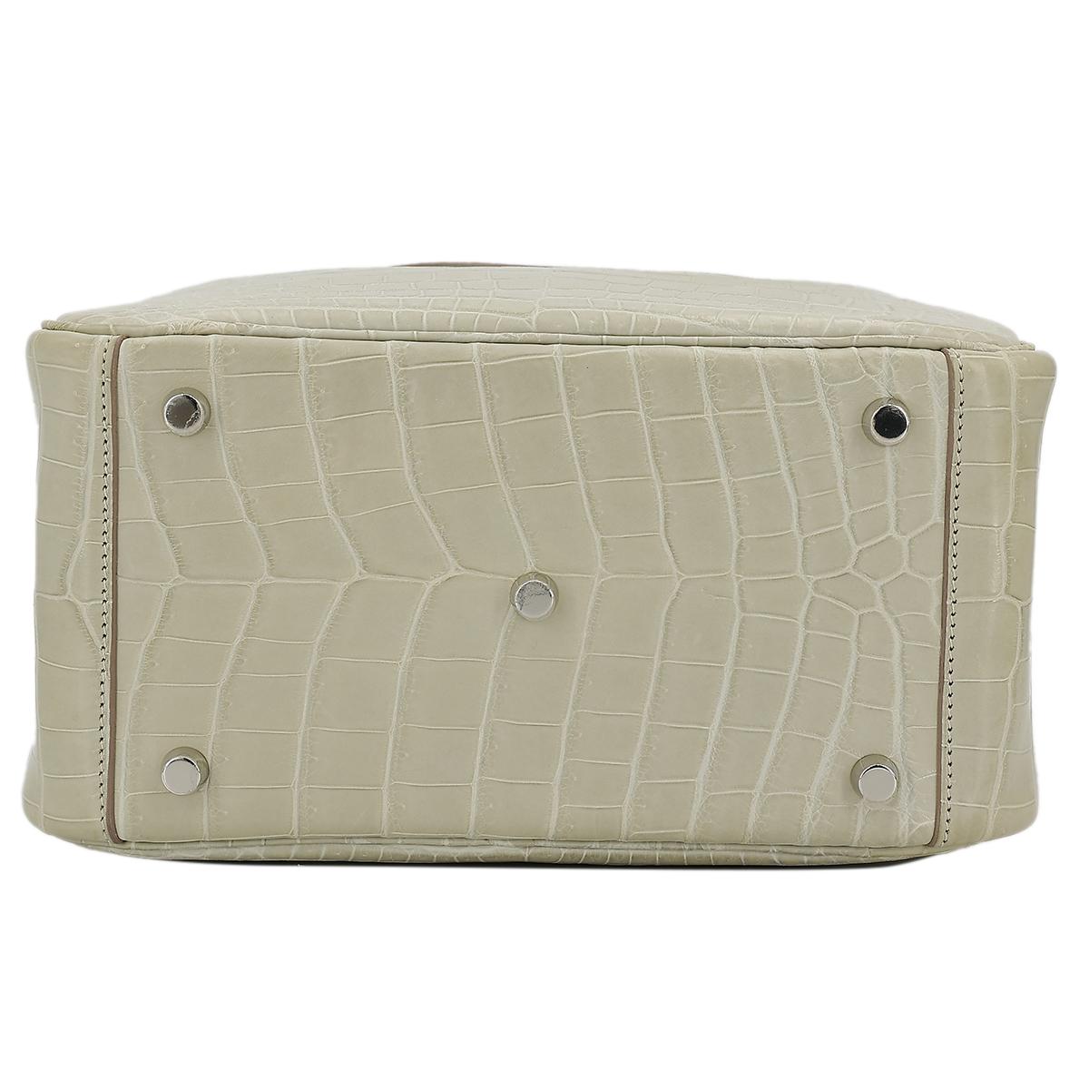 Very Good ( Rank A) HERMÈS Lindy 26 Beton (8L) Matte Niloticus Crocodile Palladium hardware X (2016) - 7