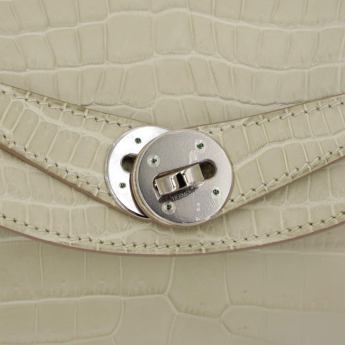Very Good ( Rank A) HERMÈS Lindy 26 Beton (8L) Matte Niloticus Crocodile Palladium hardware X (2016) - 12