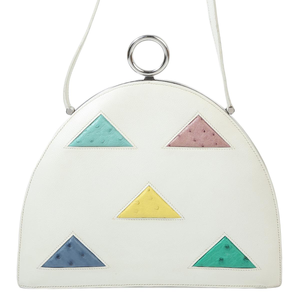 Good ( Rank AB) HERMÈS Sac Nuage Rond Shoulder bag White (01) Ostrich Palladium hardware - 1