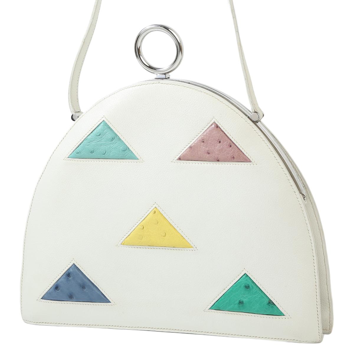 Good ( Rank AB) HERMÈS Sac Nuage Rond Shoulder bag White (01) Ostrich Palladium hardware - 2
