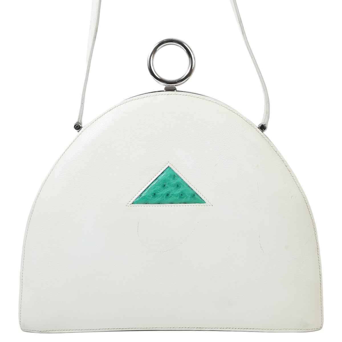 Good ( Rank AB) HERMÈS Sac Nuage Rond Shoulder bag White (01) Ostrich Palladium hardware - 3