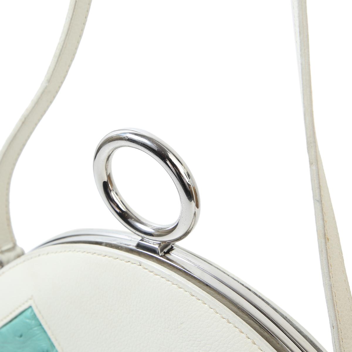 Good ( Rank AB) HERMÈS Sac Nuage Rond Shoulder bag White (01) Ostrich Palladium hardware - 7