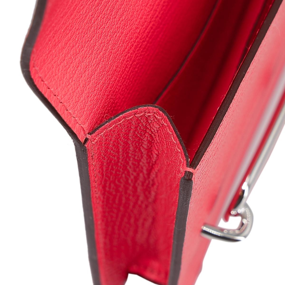 HERMÈS Roulis Slim wallet in Rose Texas Chevre leather with Palladium hardware - 16