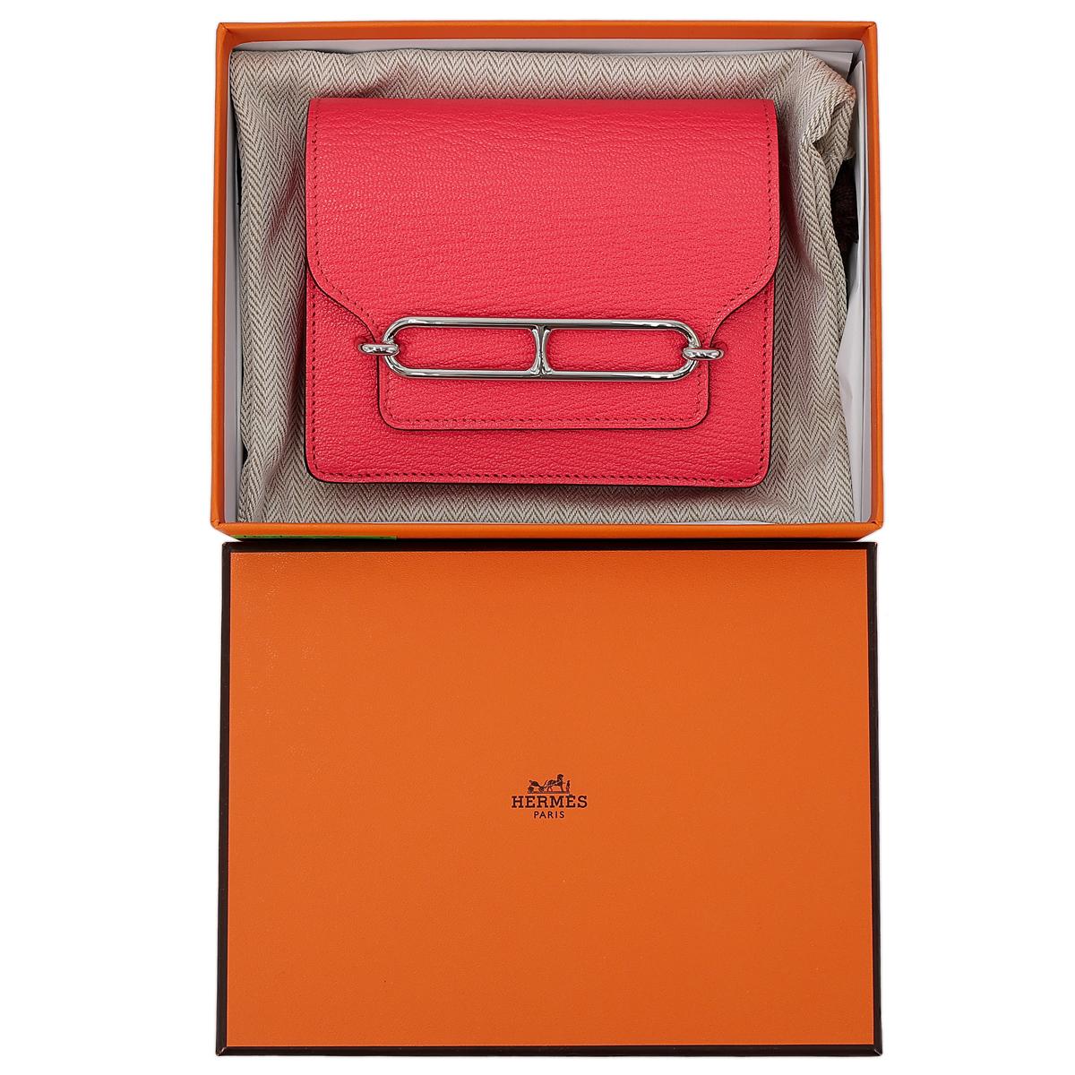 HERMÈS Roulis Slim wallet in Rose Texas Chevre leather with Palladium hardware - 28
