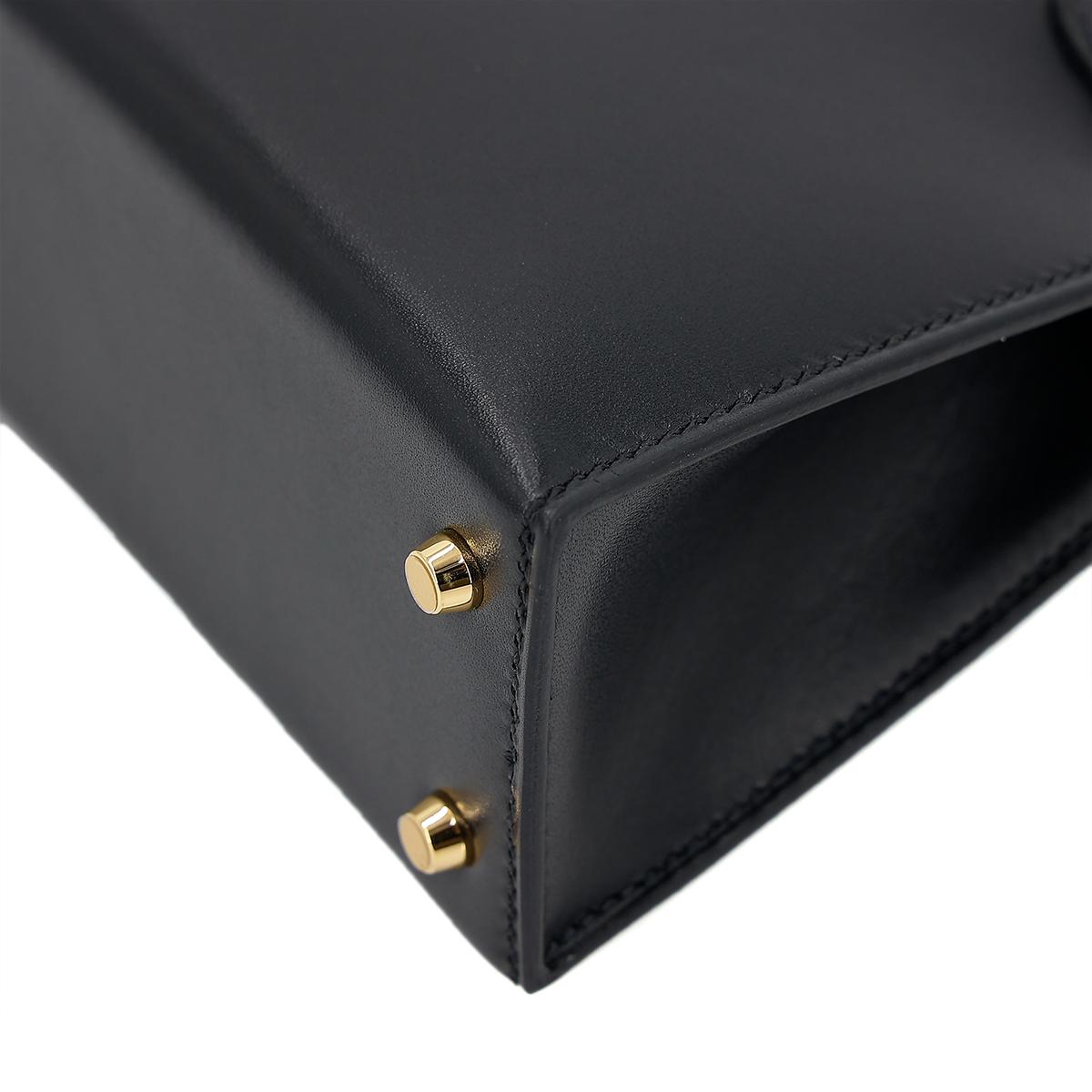 HERMÈS Mini Kelly II handbag in Black Box calfskin with Gold hardware - 11