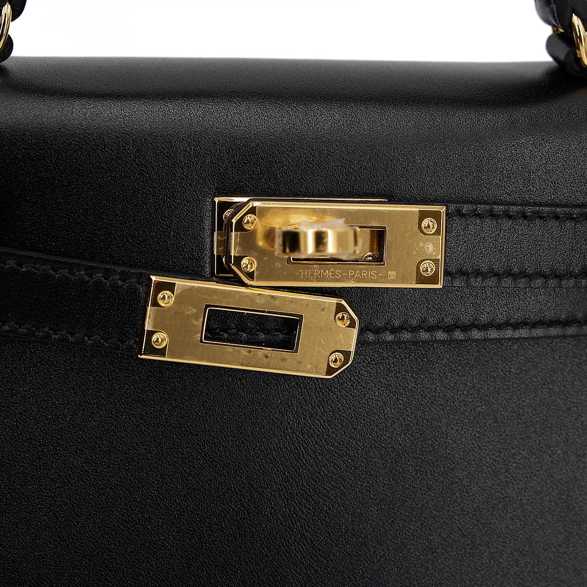 HERMÈS Mini Kelly II handbag in Black Box calfskin with Gold hardware - 15
