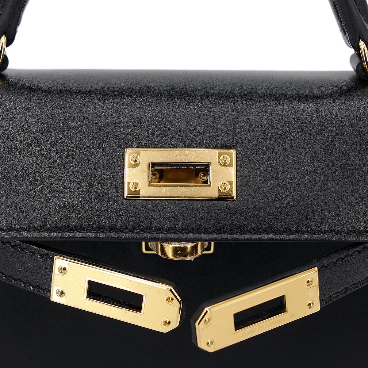 HERMÈS Mini Kelly II handbag in Black Box calfskin with Gold hardware - 12