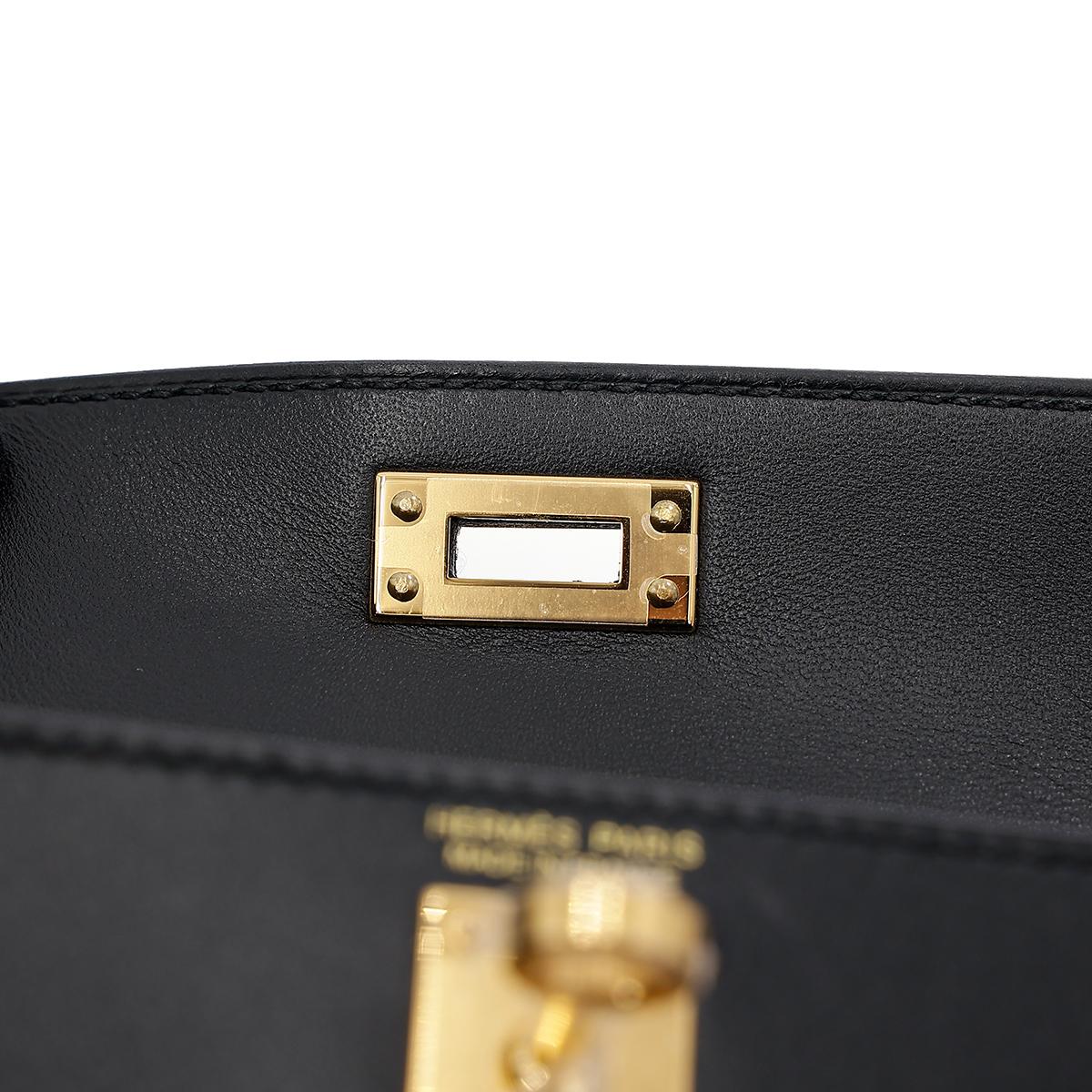 HERMÈS Mini Kelly II handbag in Black Box calfskin with Gold hardware - 14