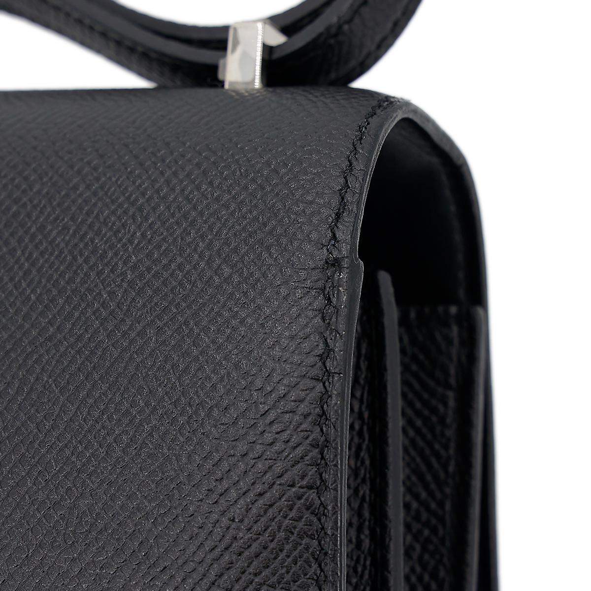 HERMÈS Constance Mini 19 shoulder bag in Black Epsom leather with Palladium hardware - 15