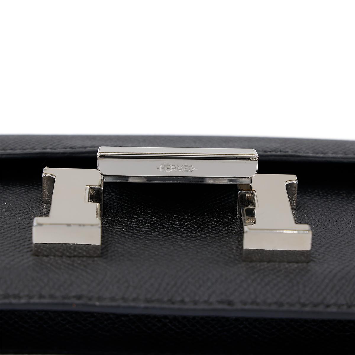 HERMÈS Constance Mini 19 shoulder bag in Black Epsom leather with Palladium hardware - 17
