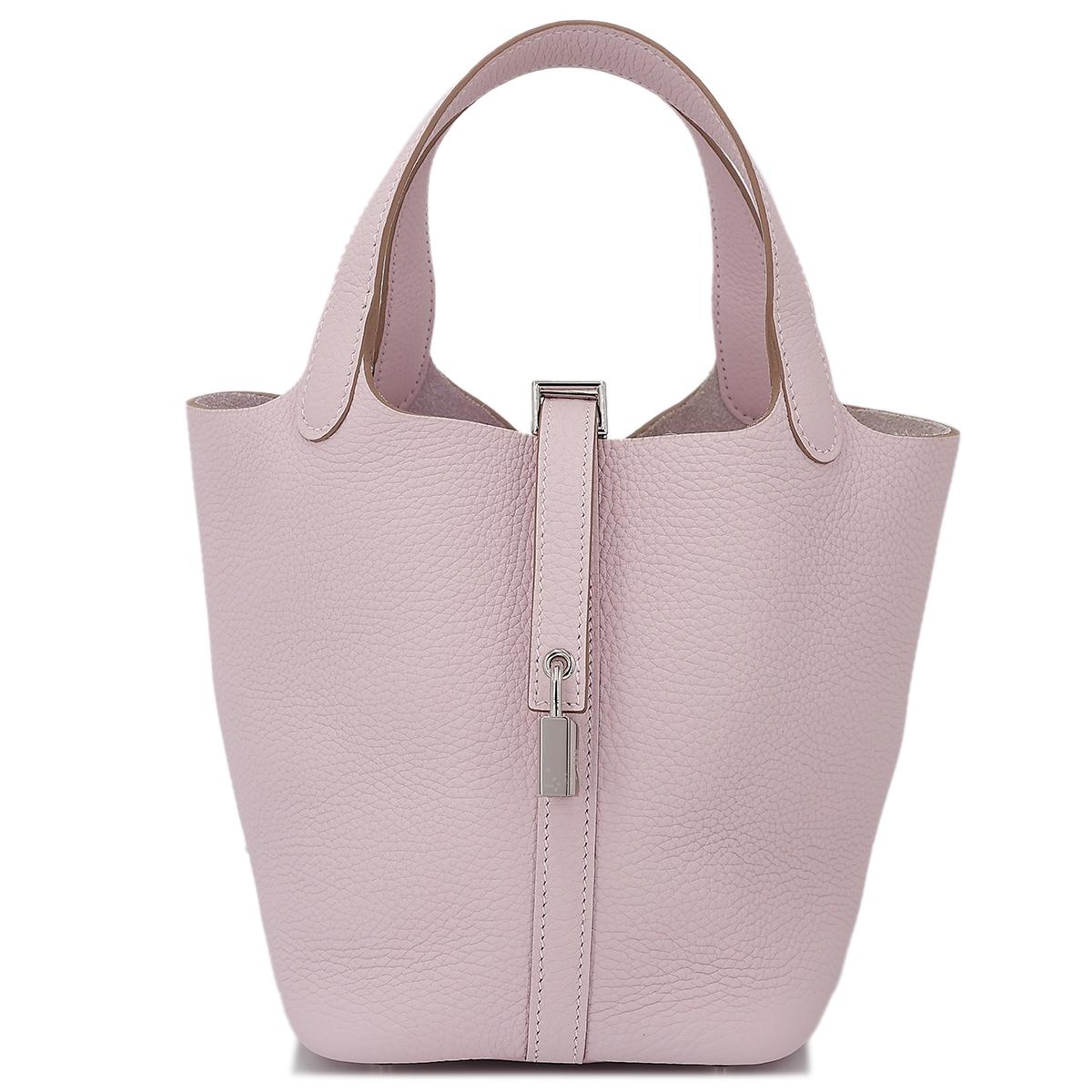 Brand New ( Rank N ) HERMÈS Picotin Lock PM Mauve Pale (09) Clemence Palladium hardware - 1
