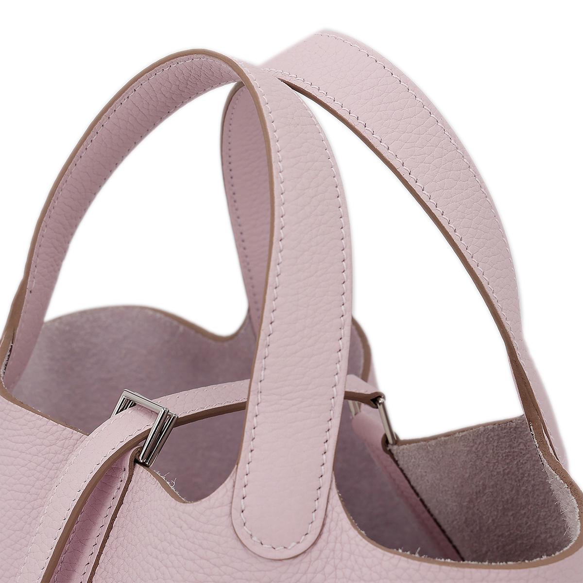 Brand New ( Rank N ) HERMÈS Picotin Lock PM Mauve Pale (09) Clemence Palladium hardware - 6