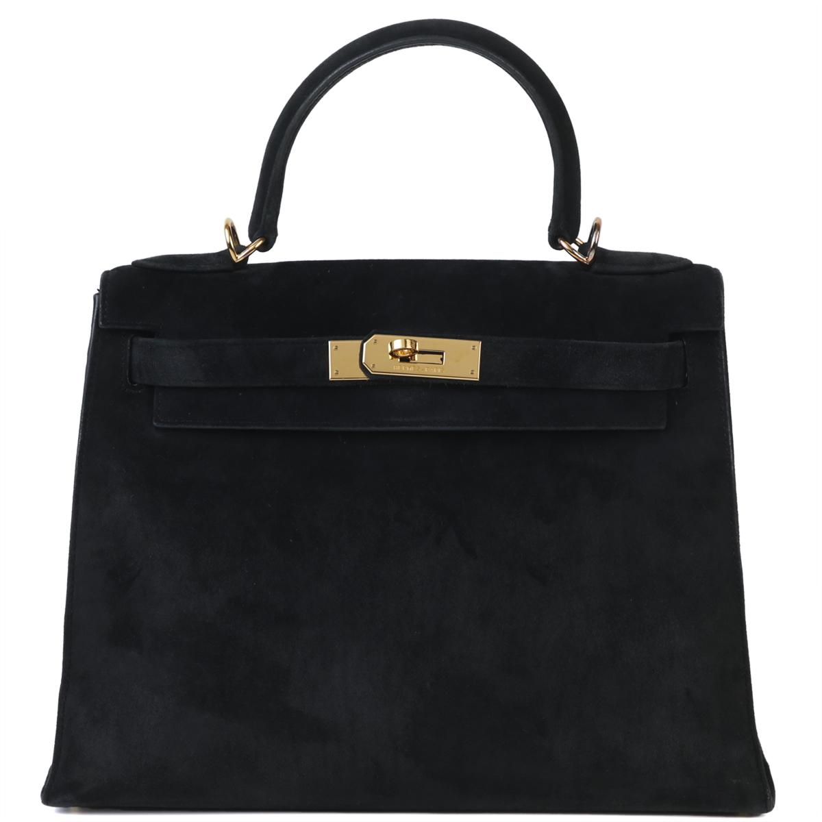 Good ( Rank AB) HERMÈS Kelly 28 Sellier Black (89) Doblis Suede Gold hardware - 1