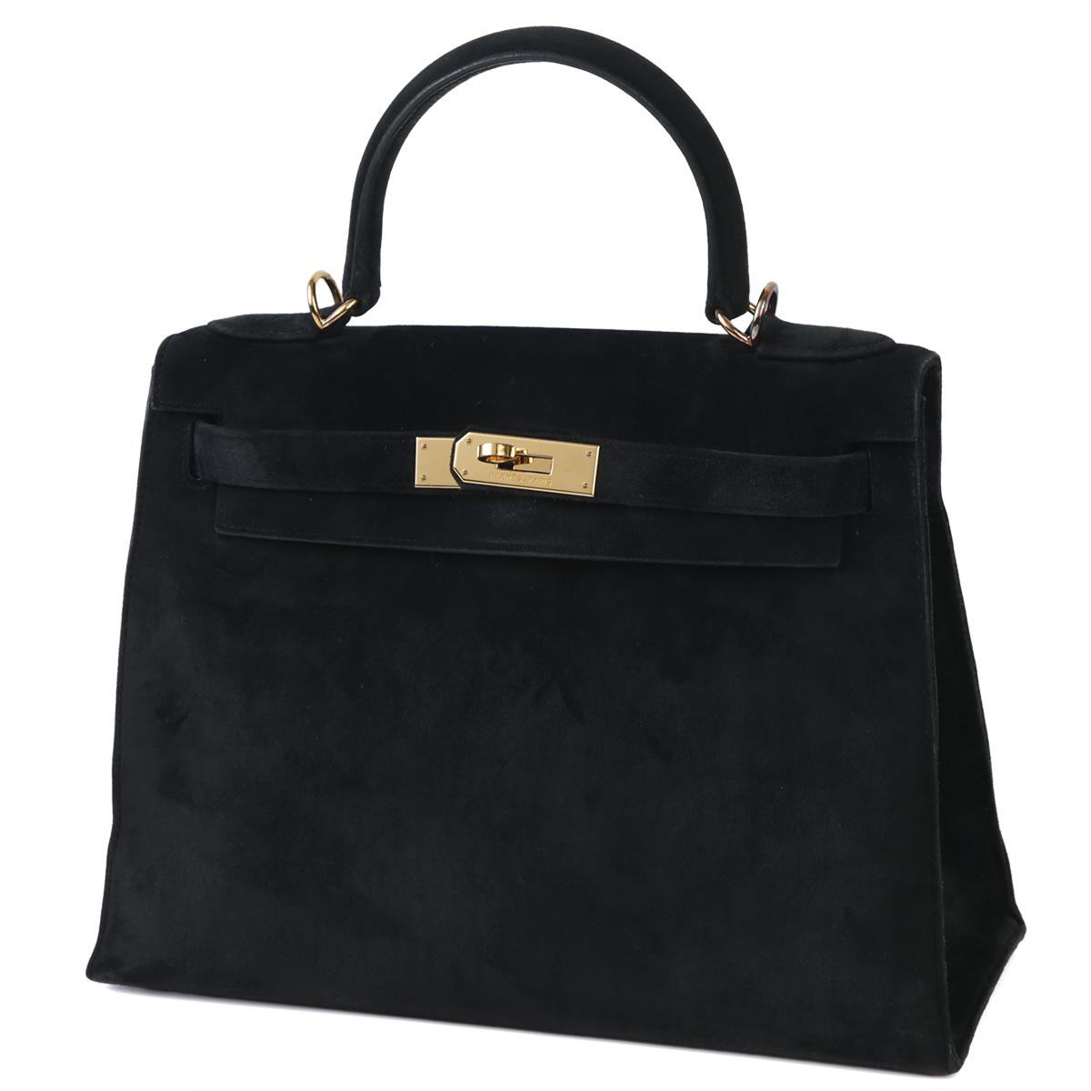 Good ( Rank AB) HERMÈS Kelly 28 Sellier Black (89) Doblis Suede Gold hardware - 2