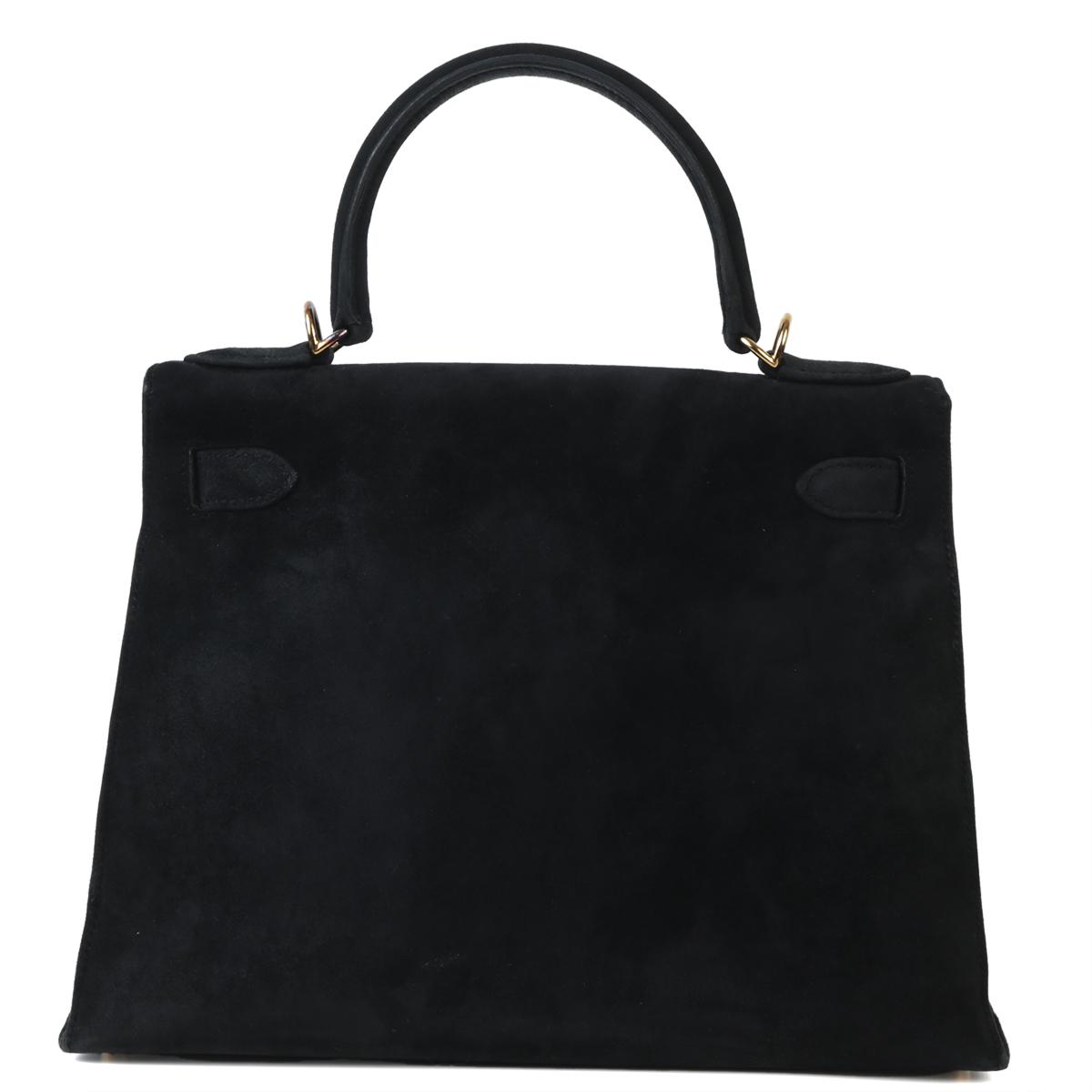 Good ( Rank AB) HERMÈS Kelly 28 Sellier Black (89) Doblis Suede Gold hardware - 3