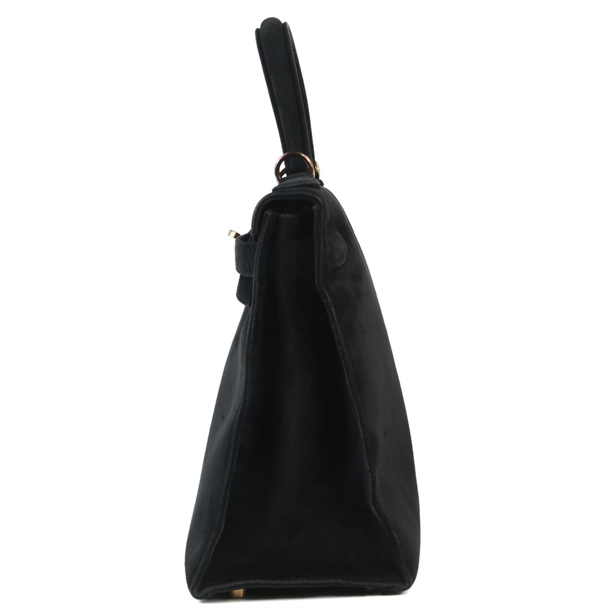 Good ( Rank AB) HERMÈS Kelly 28 Sellier Black (89) Doblis Suede Gold hardware - 4