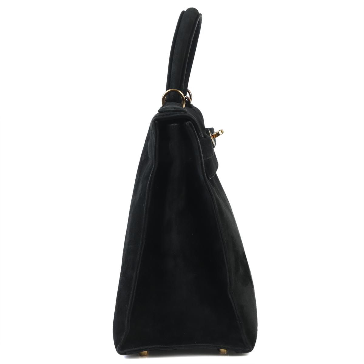 Good ( Rank AB) HERMÈS Kelly 28 Sellier Black (89) Doblis Suede Gold hardware - 5