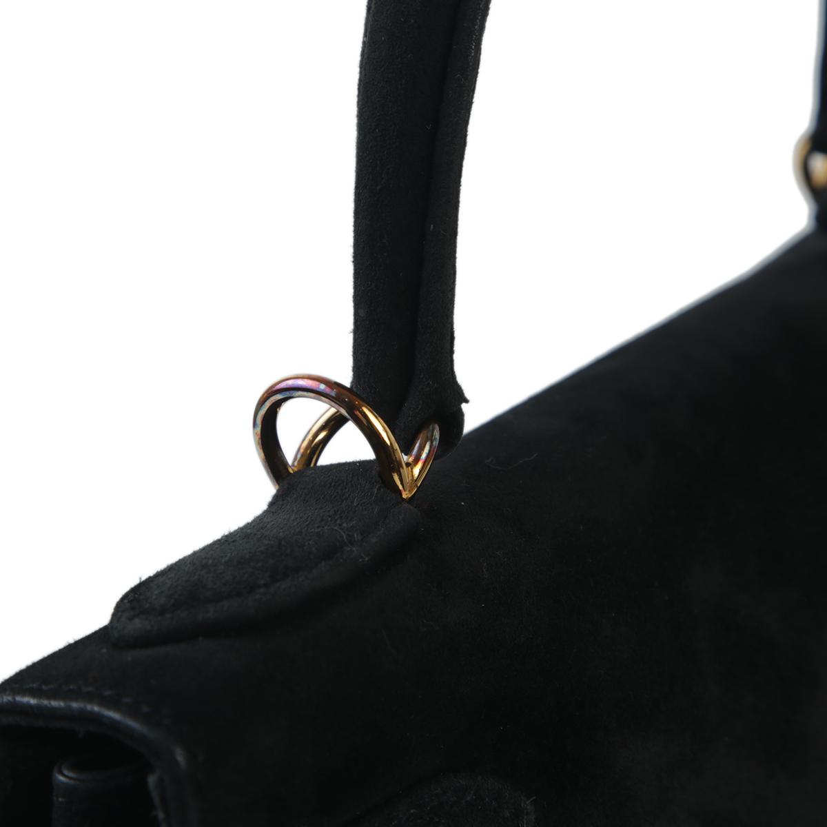 Good ( Rank AB) HERMÈS Kelly 28 Sellier Black (89) Doblis Suede Gold hardware - 7