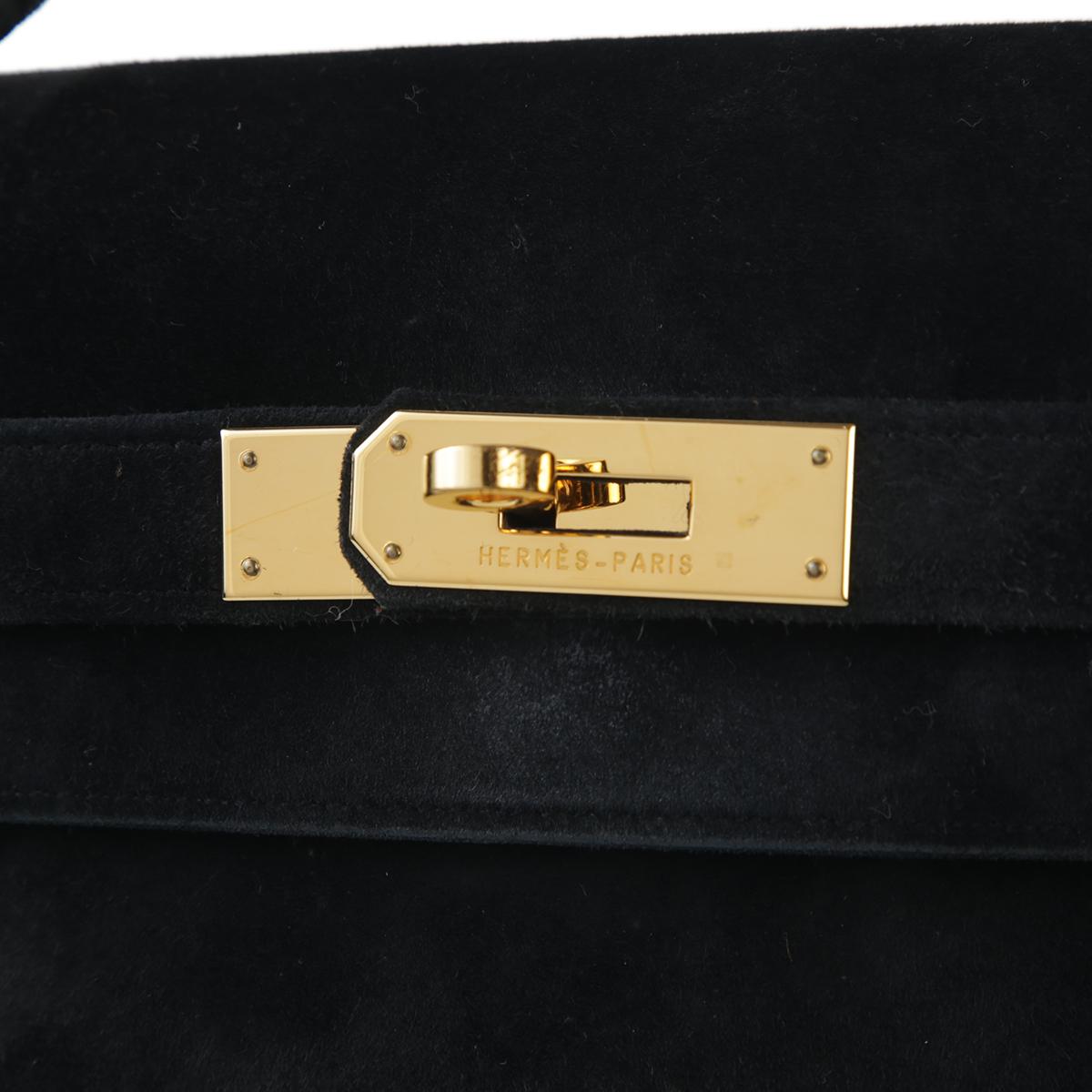 Good ( Rank AB) HERMÈS Kelly 28 Sellier Black (89) Doblis Suede Gold hardware - 19