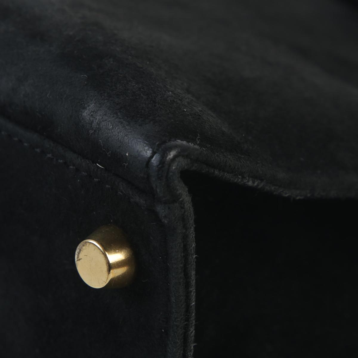 Good ( Rank AB) HERMÈS Kelly 28 Sellier Black (89) Doblis Suede Gold hardware - 10